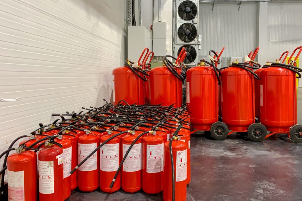 Many fire extinguishers ready for protection, RTek Fire Solutions.