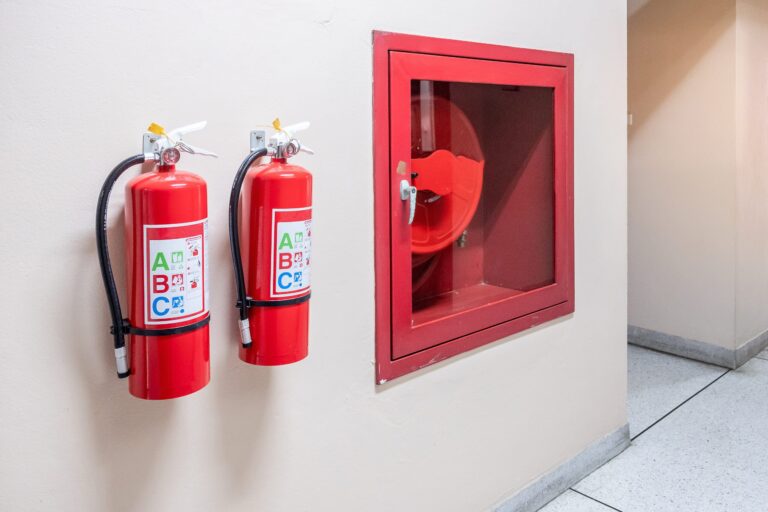 Fire extinguisher system mounted on wall, RTek Fire Solutions.